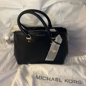 Michael Kors Benning Medium Messenger - 2Way Shoulder Leather Bag Black NEW